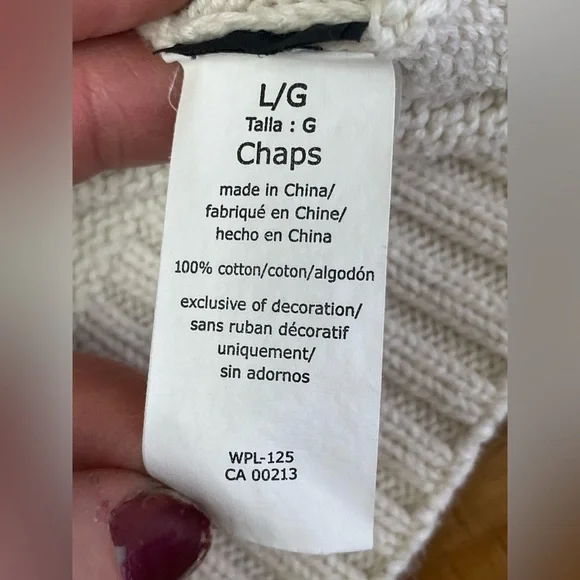 CHAPS size Large Cream Cotton  3-Button Mock Neck Pullover Sweater prep winter - Picture 8 of 12